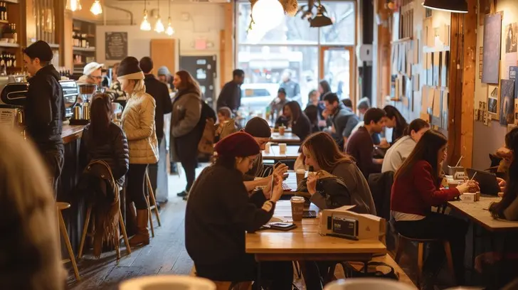 Cafe owner reviewing digital marketing strategy to grow their business